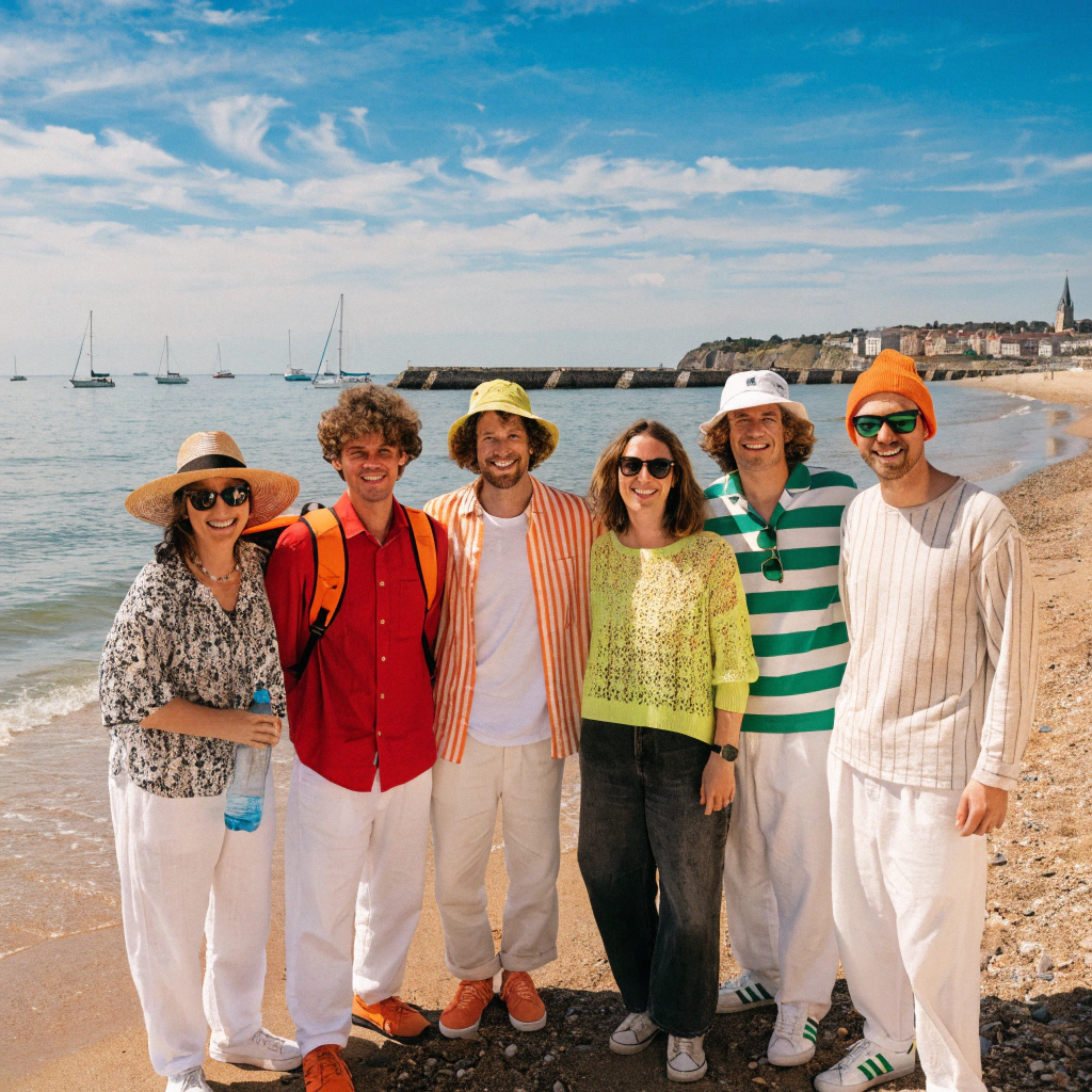 A group of tourist at Normandy beach