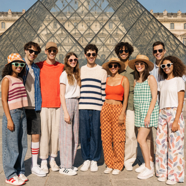 Tourist posing for a picture at the lourve