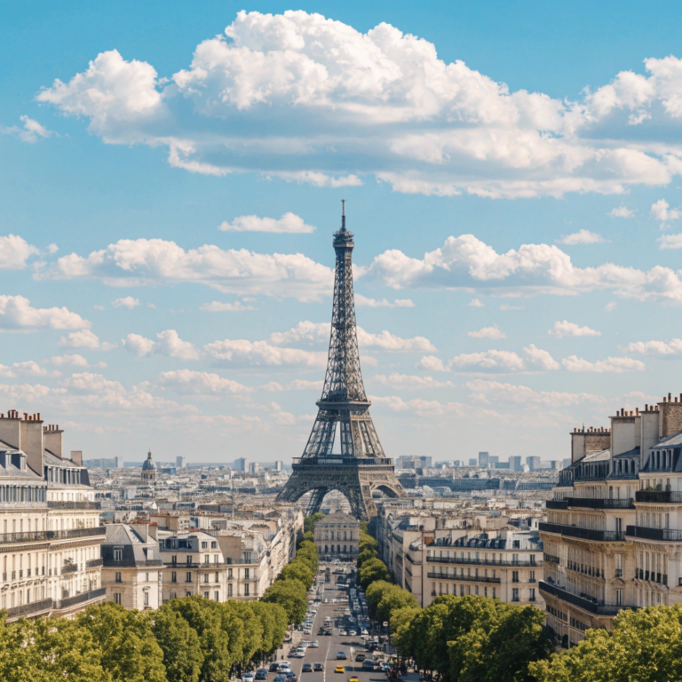 Eiffel tower image on a sunny day